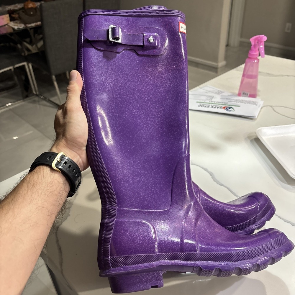 hunter rain boots women size 9 Purple Glitter